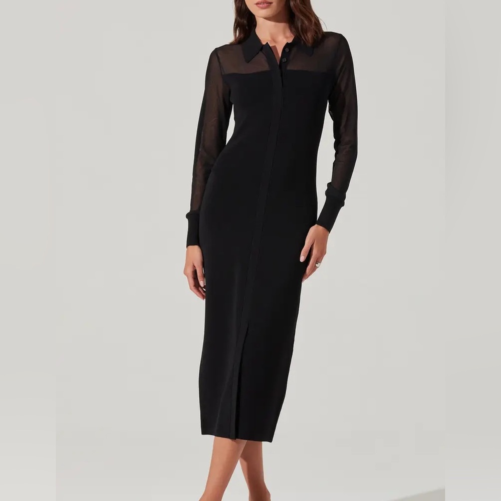 Astr Sheer Sleeve Black Dress